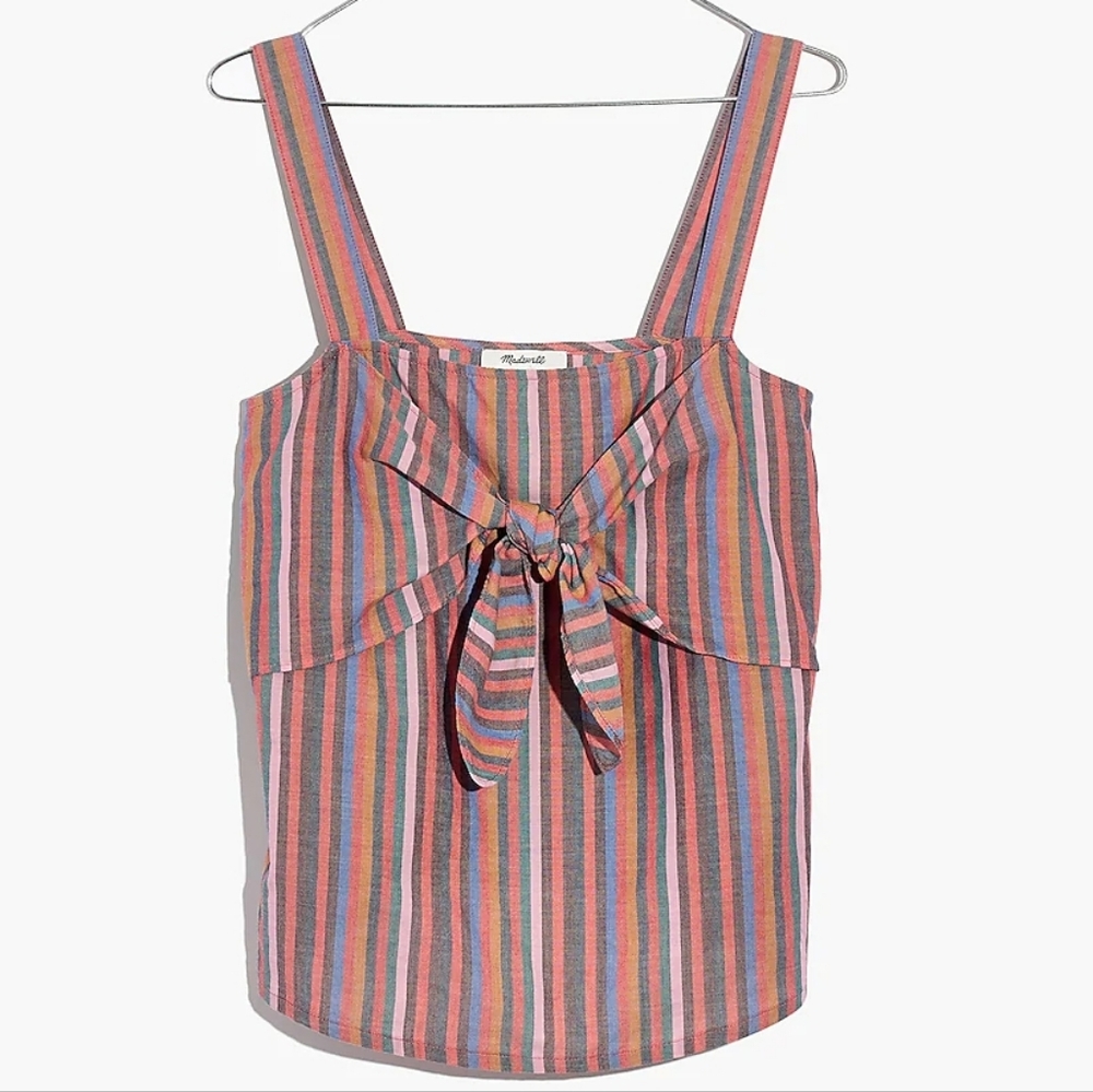 Madewell Tie Front Cami Tank Top Rainbow Stripes Size 10